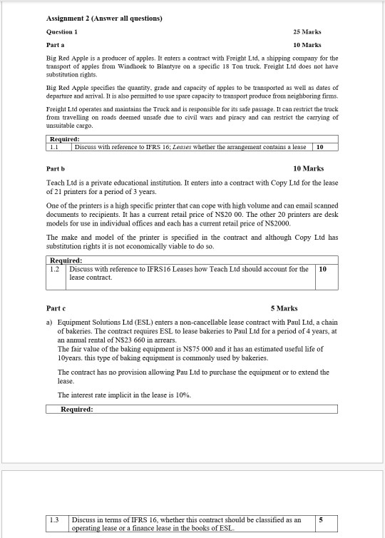Assignment 2 (Answer all questions) Question i 25 Marks Parta 10