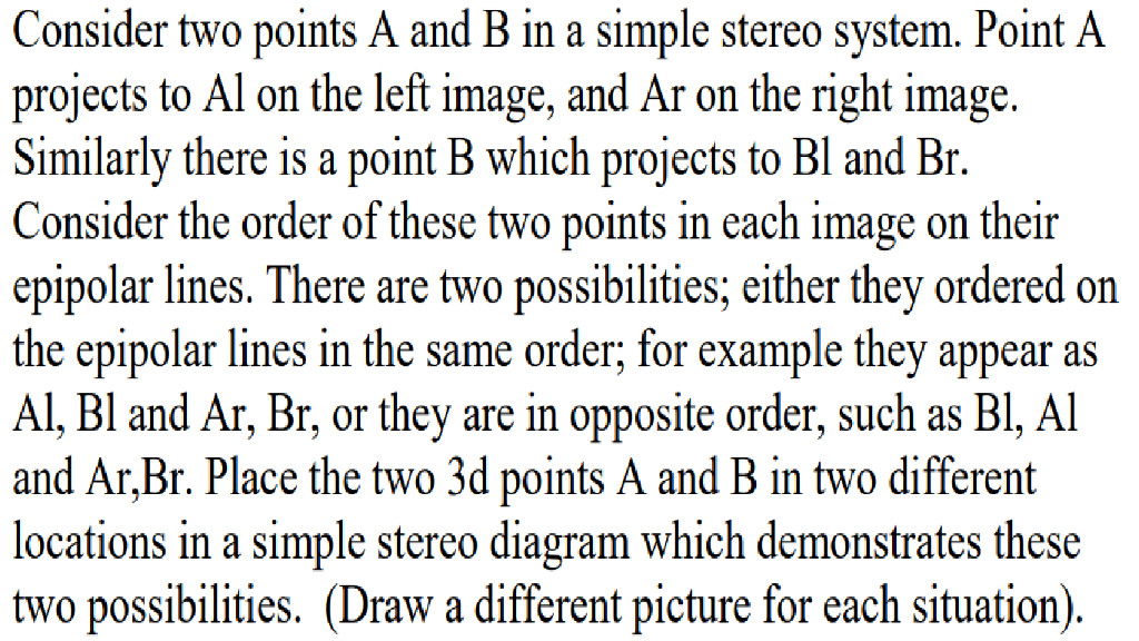  Consider two points A and B in a simple stereo system.