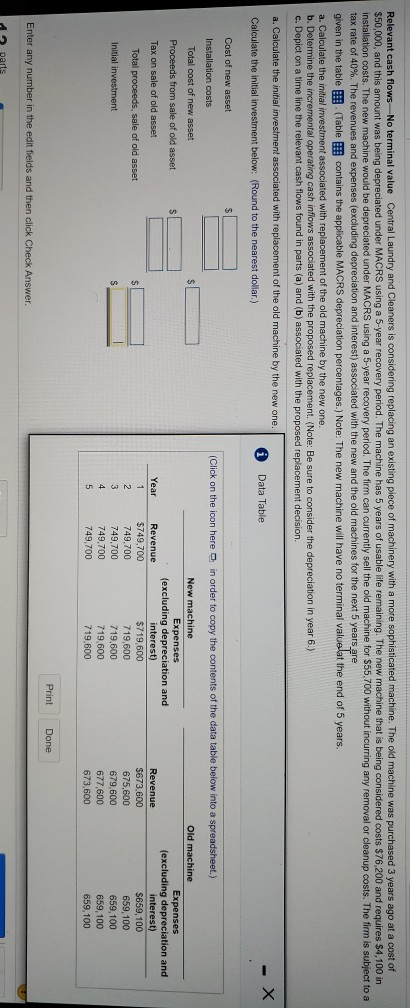  need help a-c Relevant cash flows No terminal value Central Laundry