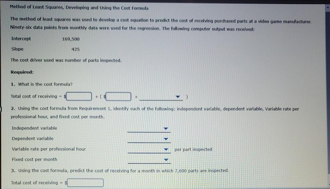 Method of Least Squares, Developing and Using the Cost Formula The method
