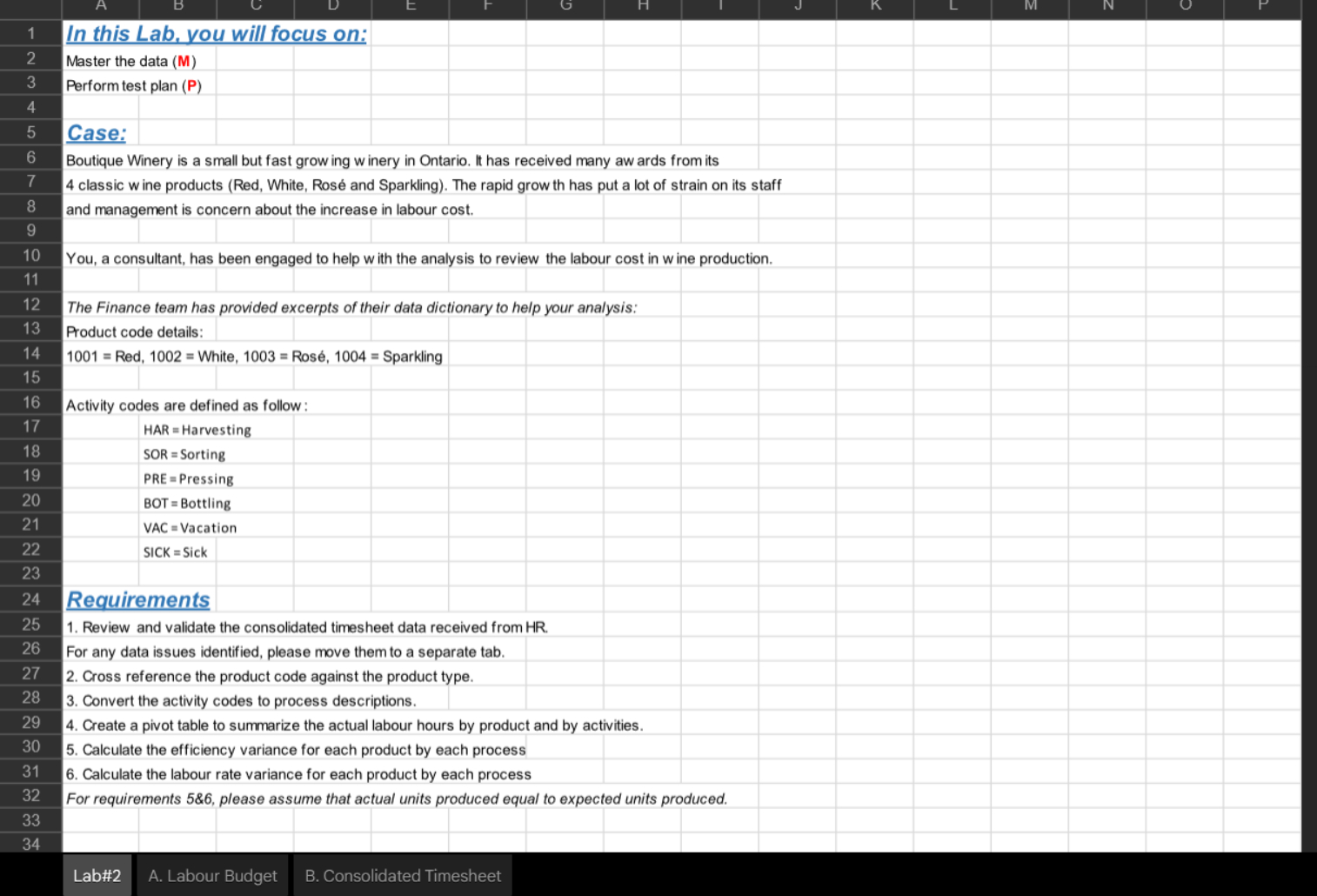  In this Lab. you will focus on: Master the data (M)