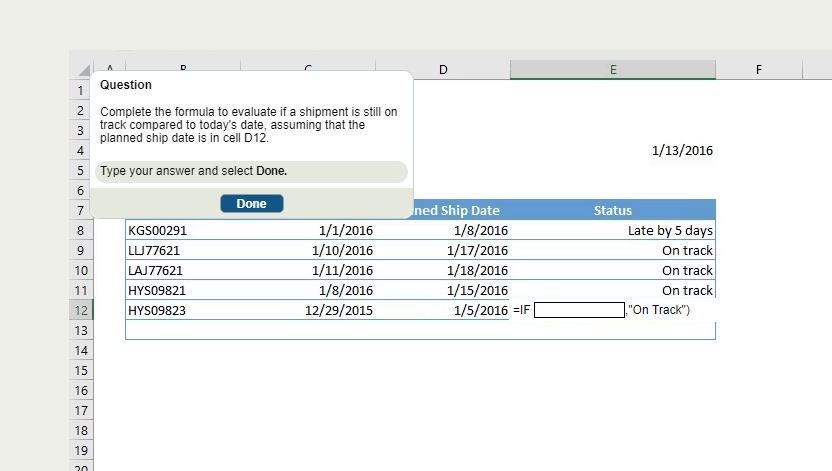 Please answer this excel question concisely for WHAT GOES IN THE BOX.