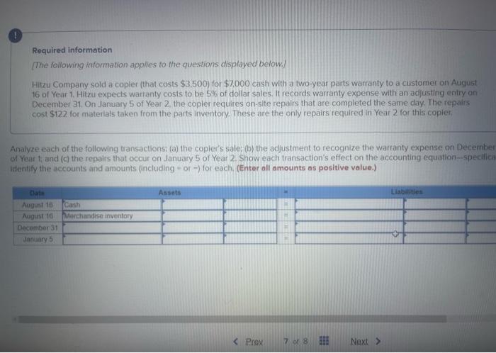  Hitzu Company sold a copier (that costs $3,500) for $7,000 cash