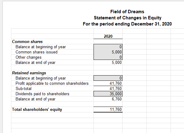 help!!!! Based on the financial statements prepared for Field of Dreams for