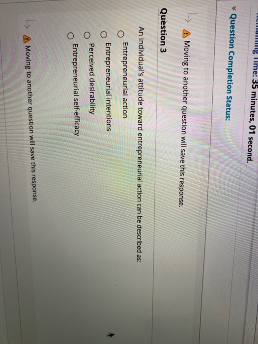  ing Time: 35 minutes, 01 second. Question Completion Status: A Moving