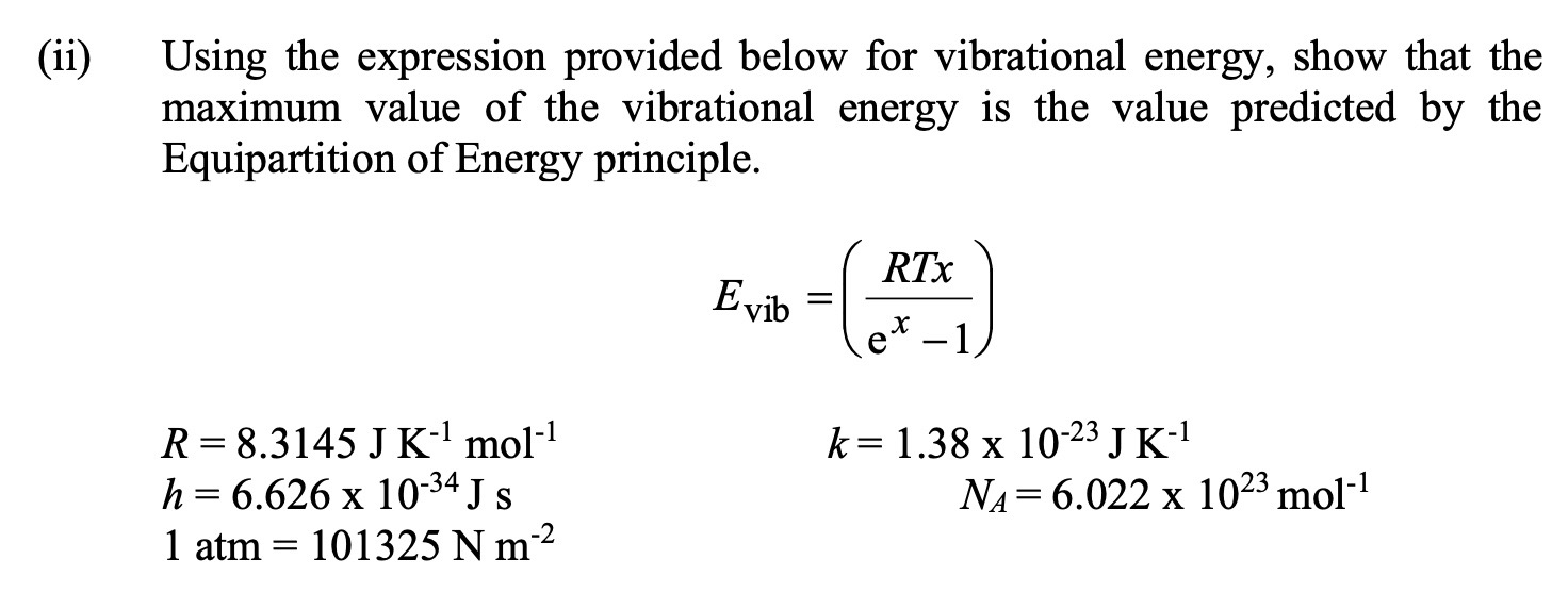  Using the expression provided below for vibrational energy, show that the