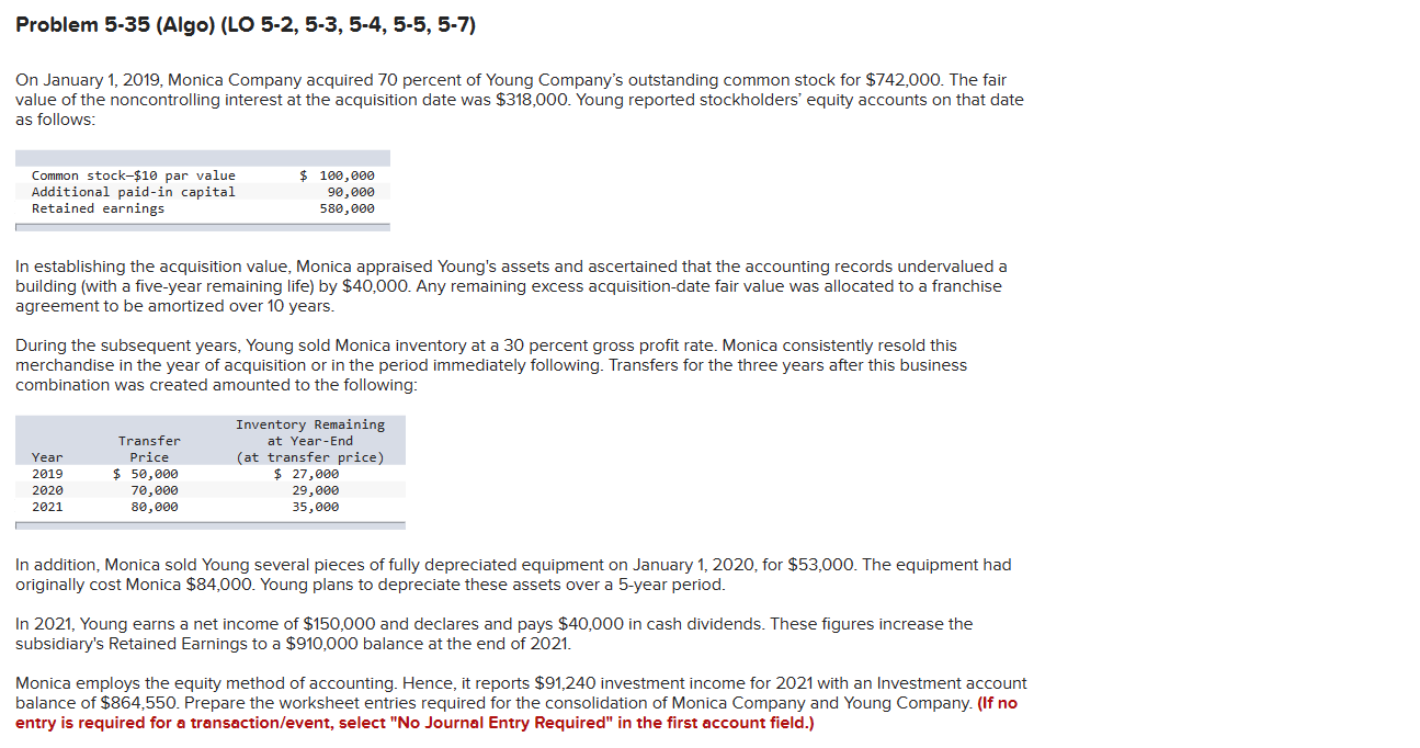  Please show all work Problem 5-35 (Algo) (LO 5-2, 5-3, 5-4,