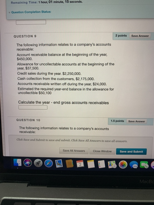  Remaining Time: 1 hour, 01 minute, 15 seconds. Question Completion Status: