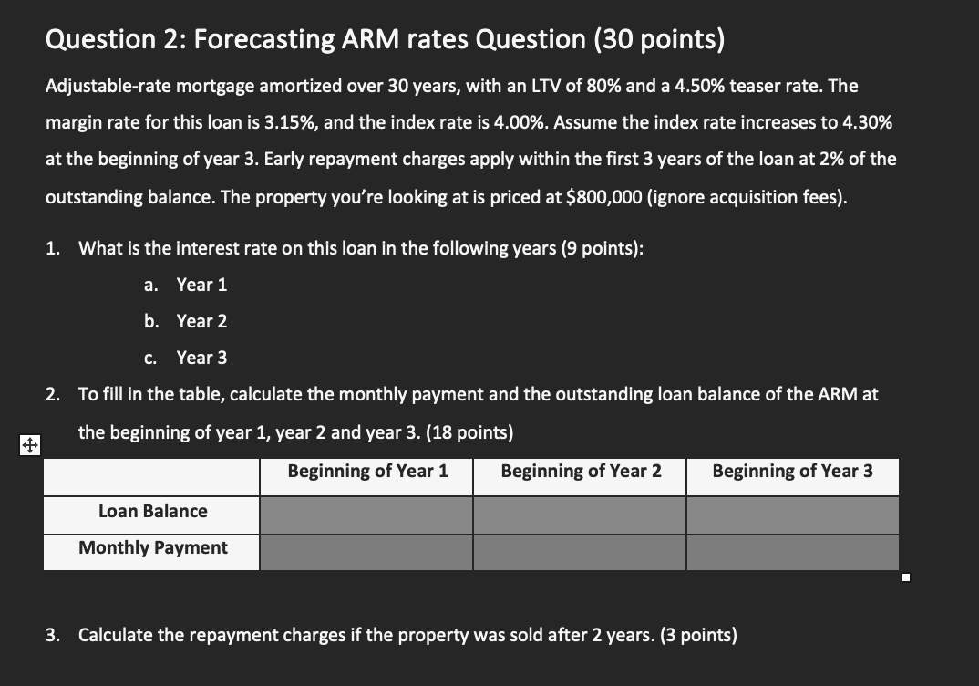  Question 2: Forecasting ARM rates Question (30 points) Adjustable-rate mortgage amortized