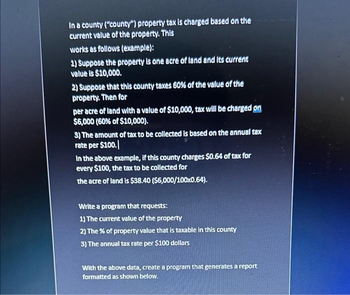 in visual studios C++ En un condado ("county") se cobra impuesto a