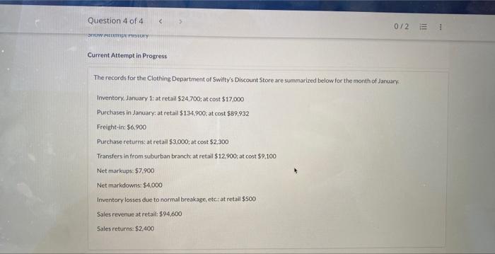 please solve for ending inventory at retail The records for the Clothing