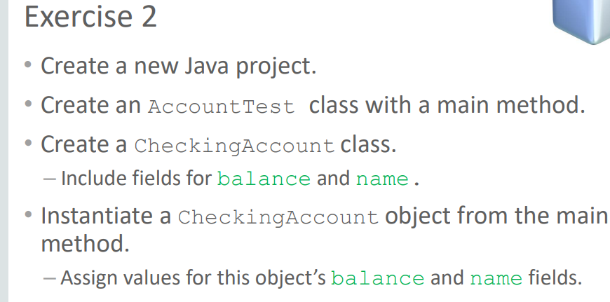 Create a new Java project. Exercise 2 Create a new Java project.