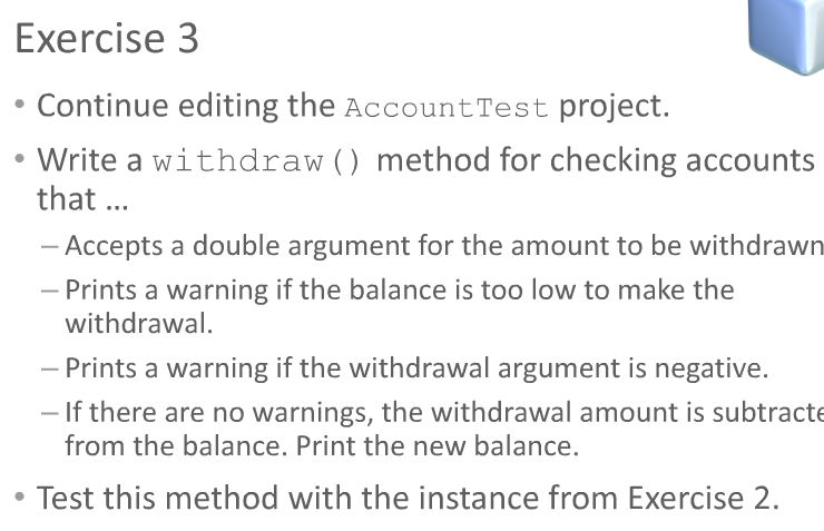 Create an Accounilosi: class with a main method Create a CheckingAccount class.