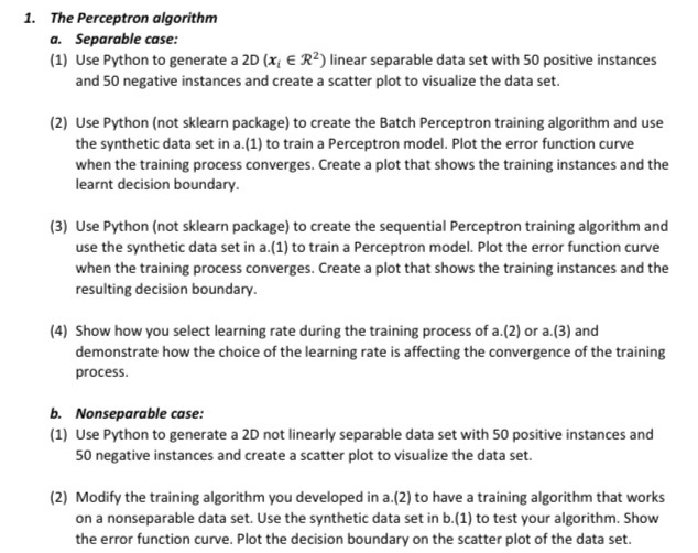  1. The Perceptron algorithm a. Separable case: (1) Use Python to