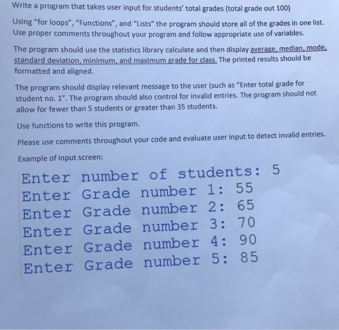  Python problem Write a program that takes user input for students'