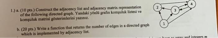  1.) a. (10 pts.) Construct the adjacency list and adjacency matrix