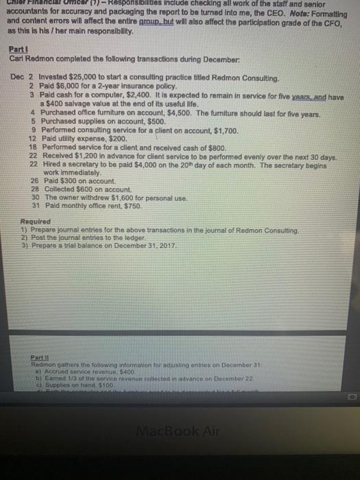  I need Part 3 (4,5,6) please! FI der Responsibilities include checking