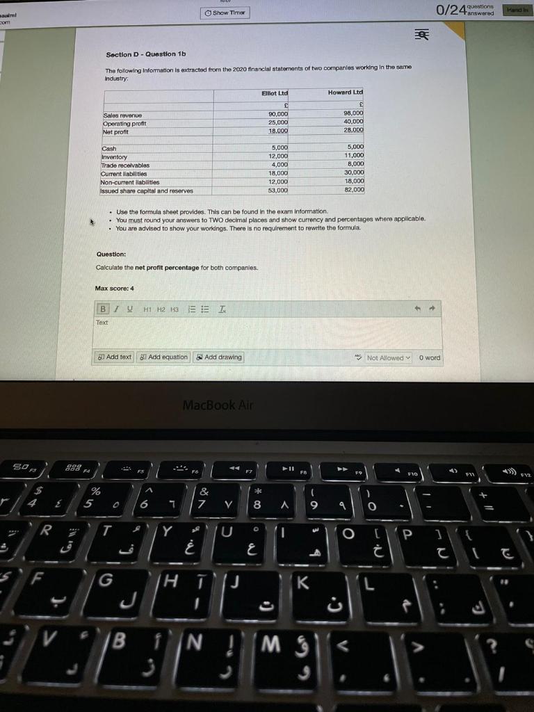  Show Timer Handles 0/24 question answered com Section D - Question