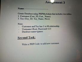  Assament 3 Name Create Database using PHPMyAdmin that includes twell 1
