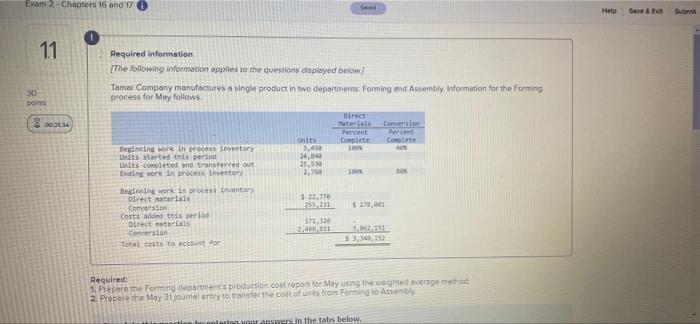  Exam 2 - Chapters 16 and 17 Peip 11 Required information