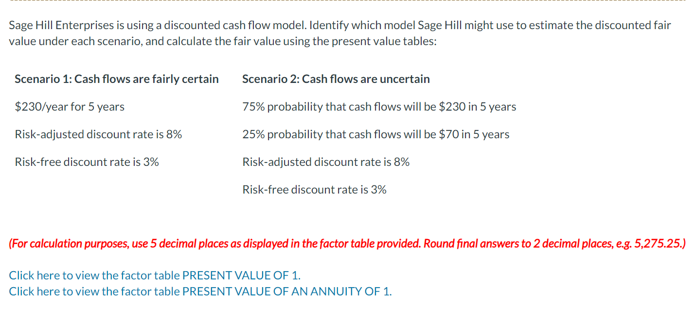 Sage Hill Enterprises is using a discounted cash flow model. Identify