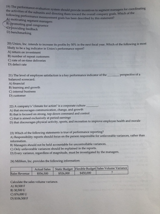  19) The performance evaluation system should provide incen the activities of