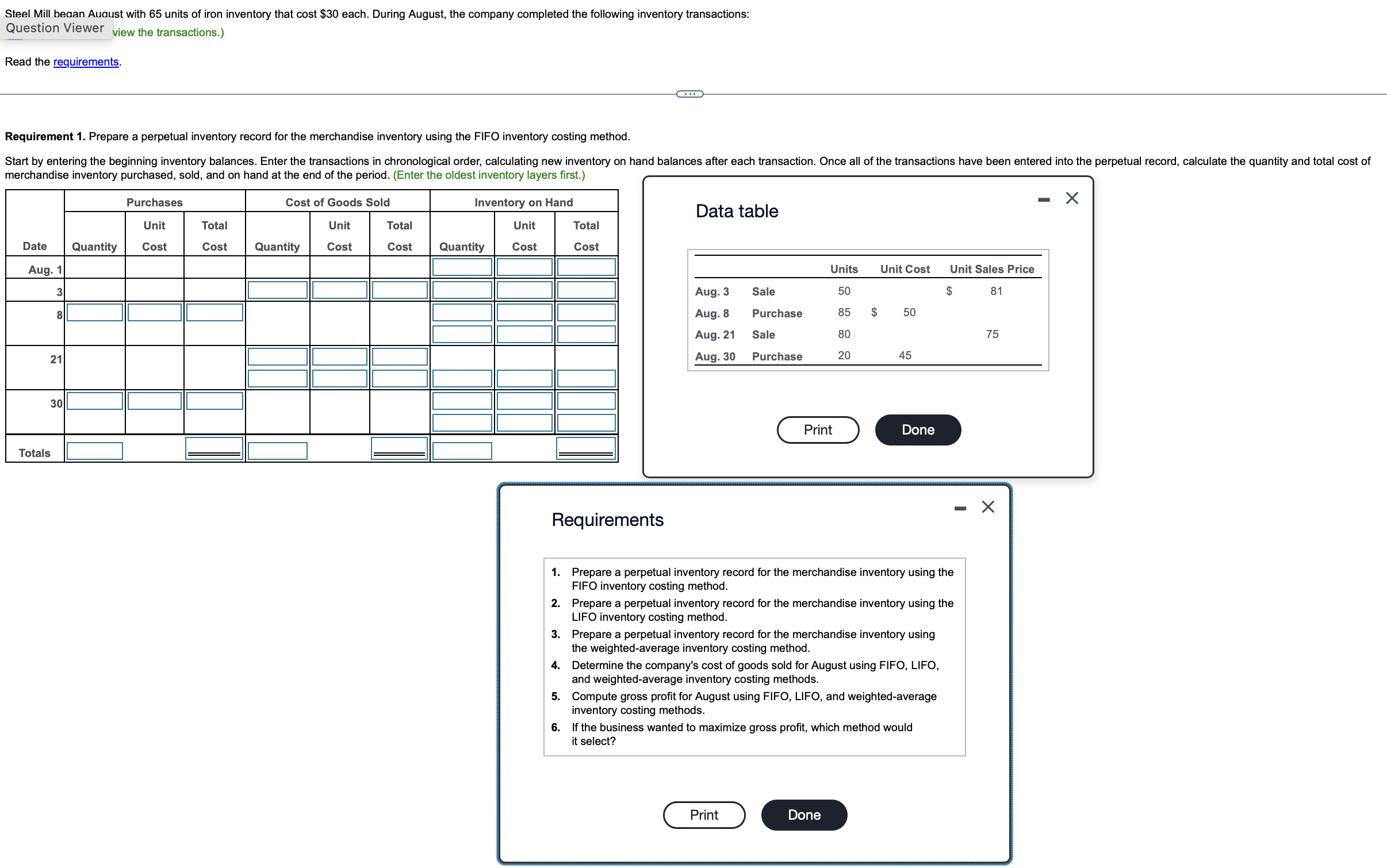  Question Viewer view the transactions.) Read the requirements. Requirement 1. Prepare