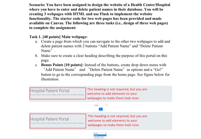 a patient's name: a. Create a form on this page that takes
