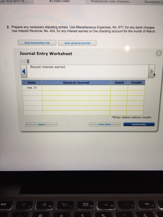 for any interest earned on the checking account for the month of
