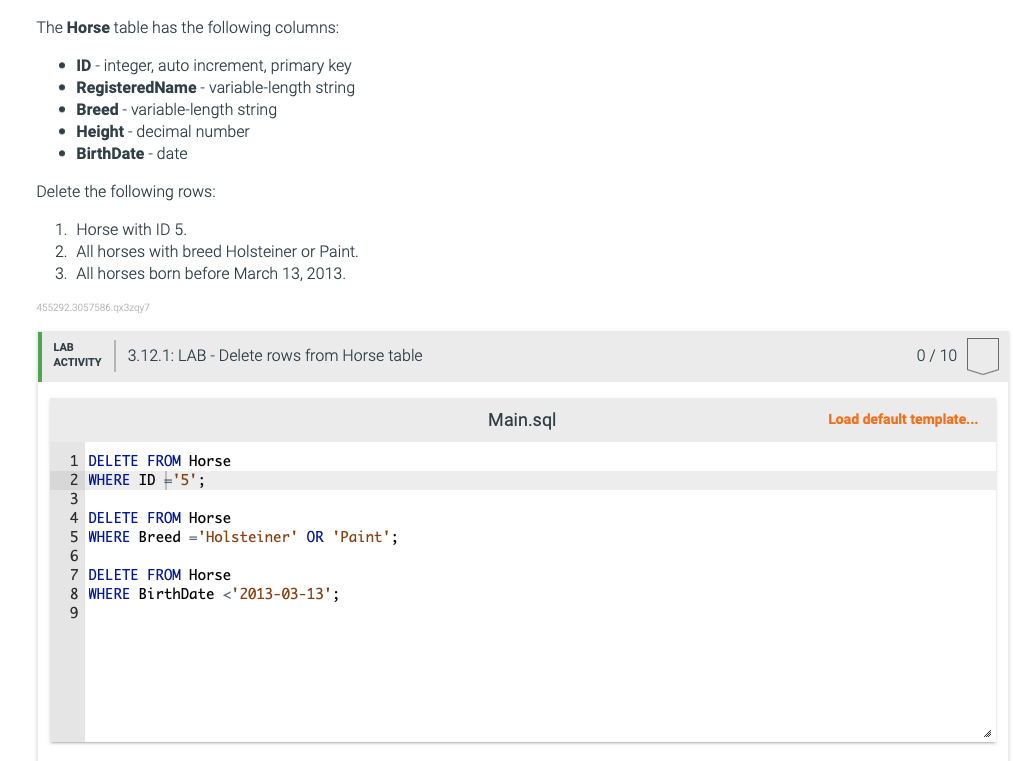  Not sure where my statement went wrong. Corrections please! The Horse