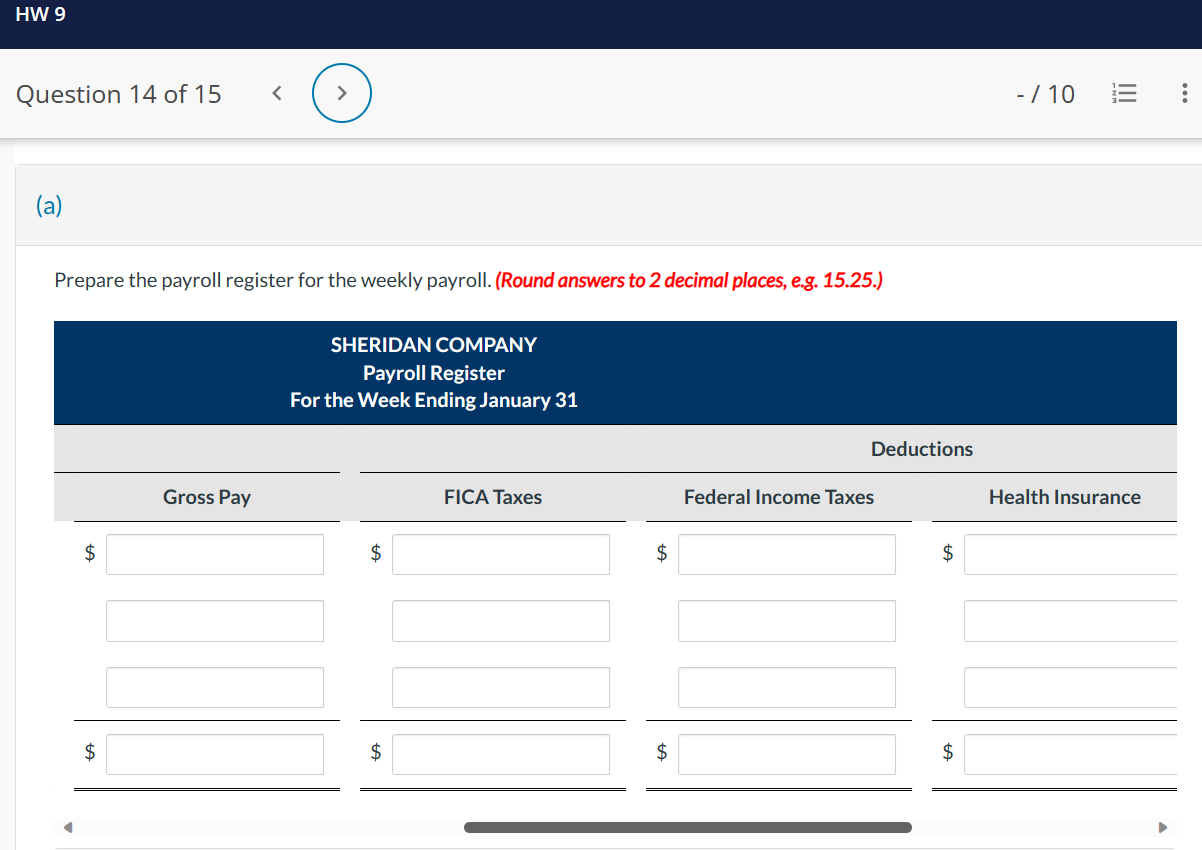 data for the weekly payroll ending January 31. Employees are paid 1.50