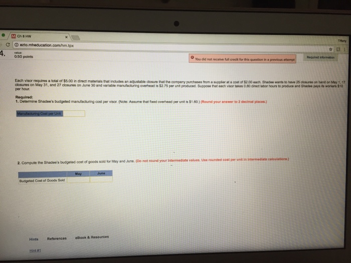 ending finished goods inventories for May are 80 and 50 unts respectively