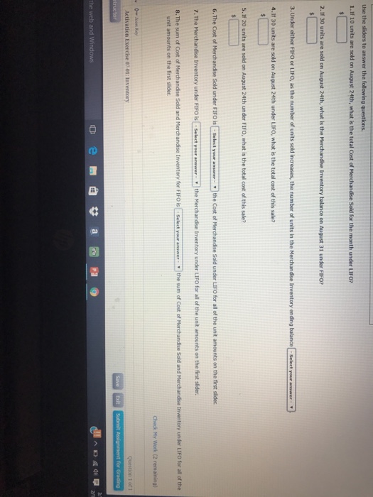 (coMs) and Merchandise Inventory under the uFo cost flow assumption, assuming 36