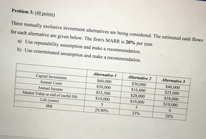  Engineering economy question Need help with it ASAP Problem 3: (40