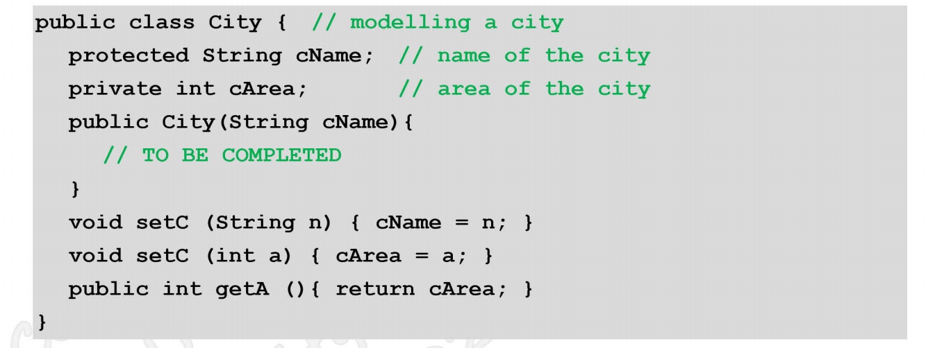 JAVA Short Question public class City { // modelling a city protected