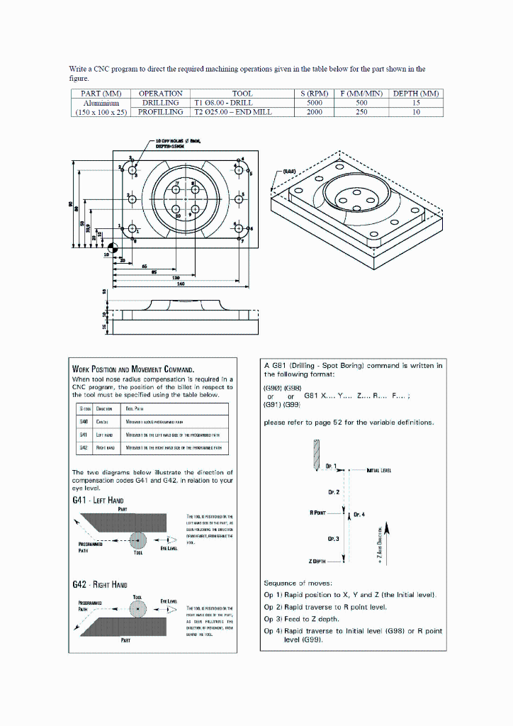  Write a CNC program to direct the required machining operations given