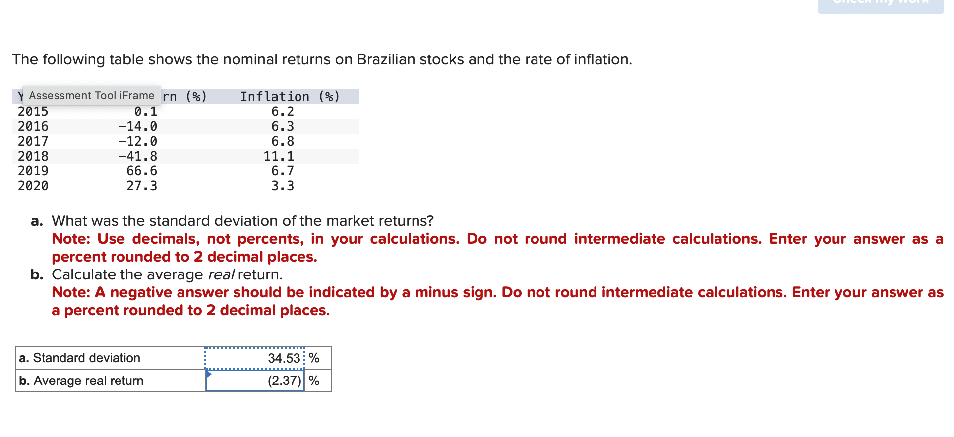 please answer b The following table shows the nominal returns on Brazilian