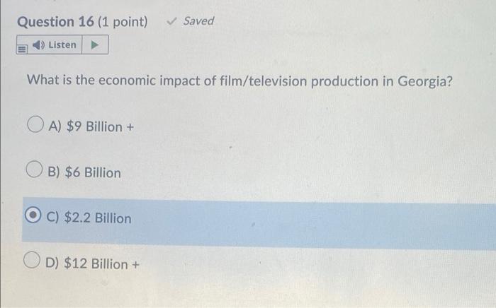  Question 16 (1 point) Saved 4) Listen What is the economic