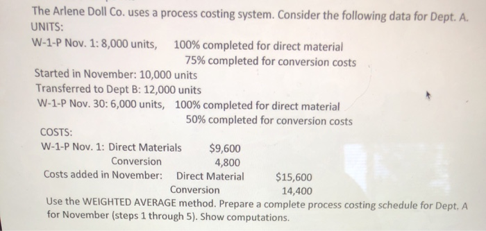  The Arlene Doll Co. uses a process costing system. Consider the