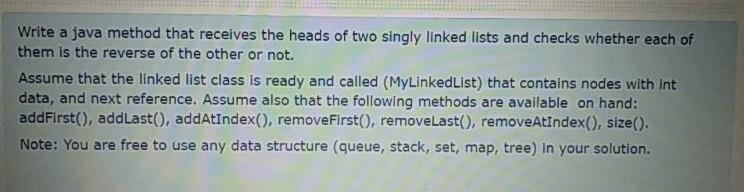  in java Write a java method that receives the heads of