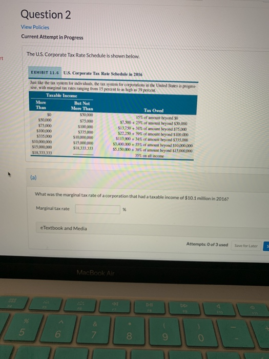  Question 2 View Policies Current Attempt in Progress The U.S. Corporate