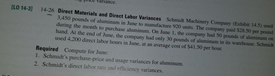 please provide a detailed solution for the problem s pnce Variance. LO