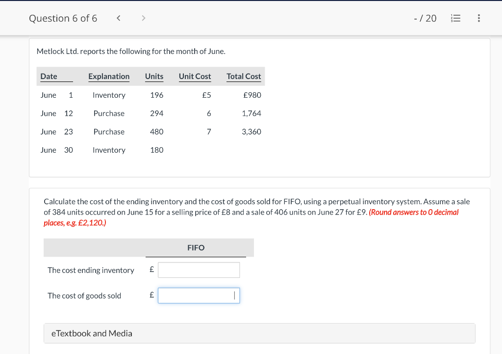 Perpetual system average cost and FIFO WITH EQUATION PLEASE ~ Question 6