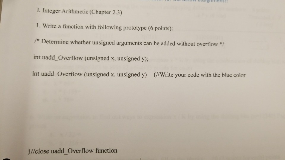  I. Integer Arithmetic (Chapter 2.3) 1. Write a function with following