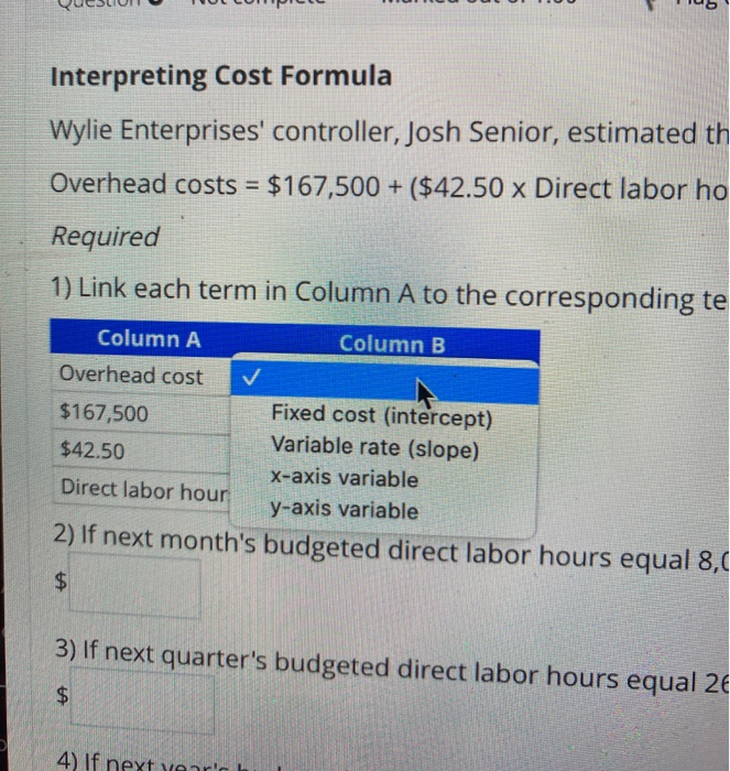 controller, Josh Senior, estimated the following formula, based on monthly data, for