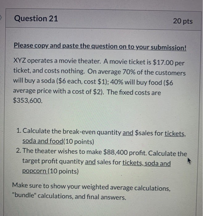  can you help with excel ? 3 Question 21 20 pts