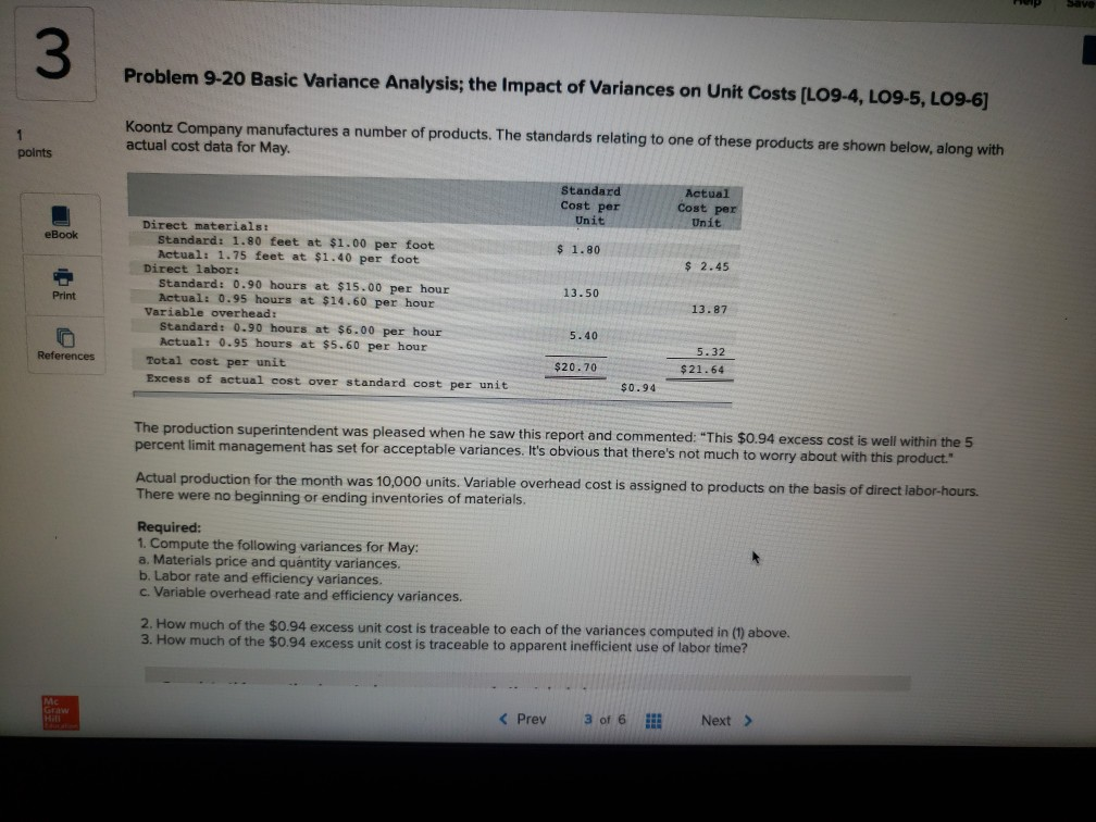 3 Problem 9-20 Basic Variance Analysis; the Impact of Variances on