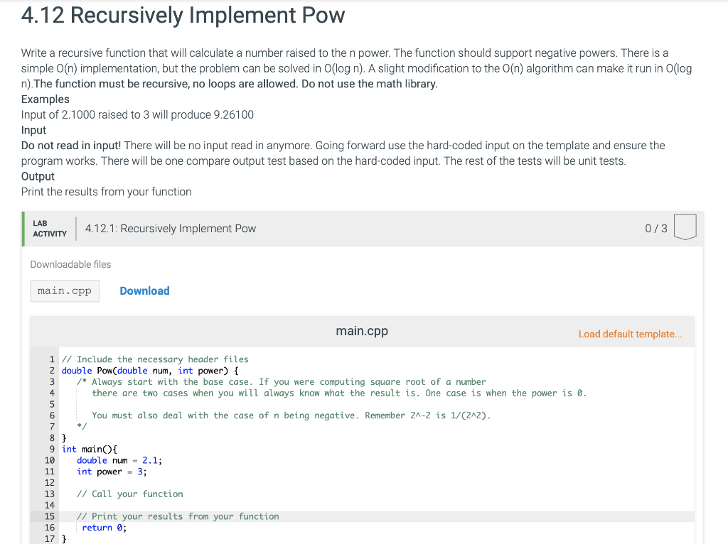  4.12 Recursively Implement Pow Write a recursive function that will calculate