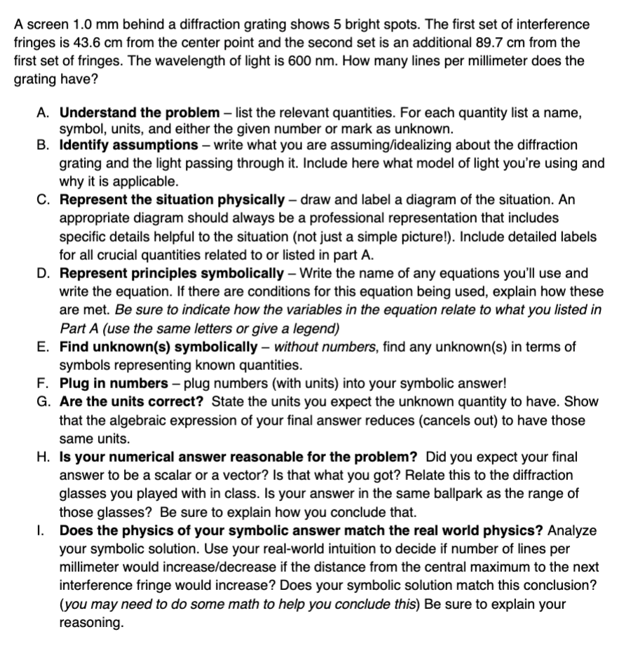  A screen 1.0mm behind a diffraction grating shows 5 bright spots.