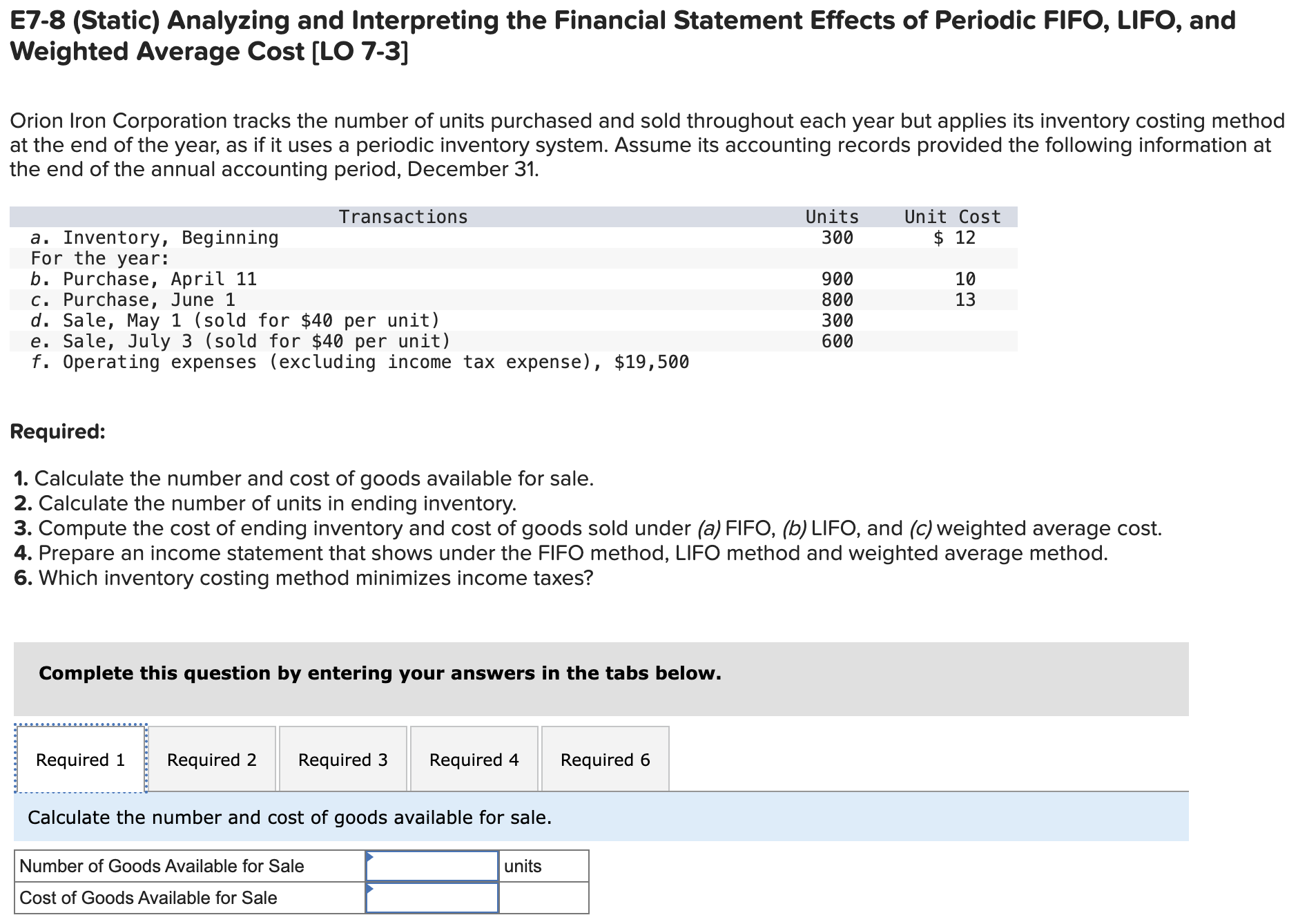  E7-8(Static) Analyzing and Interpreting the Financial Statement Effects of Periodic FIFO,